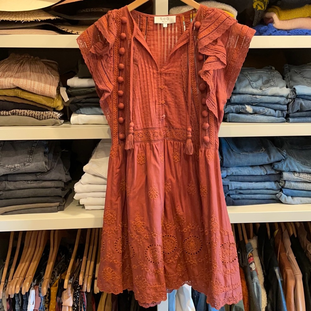 Sea New York rust mini dress.